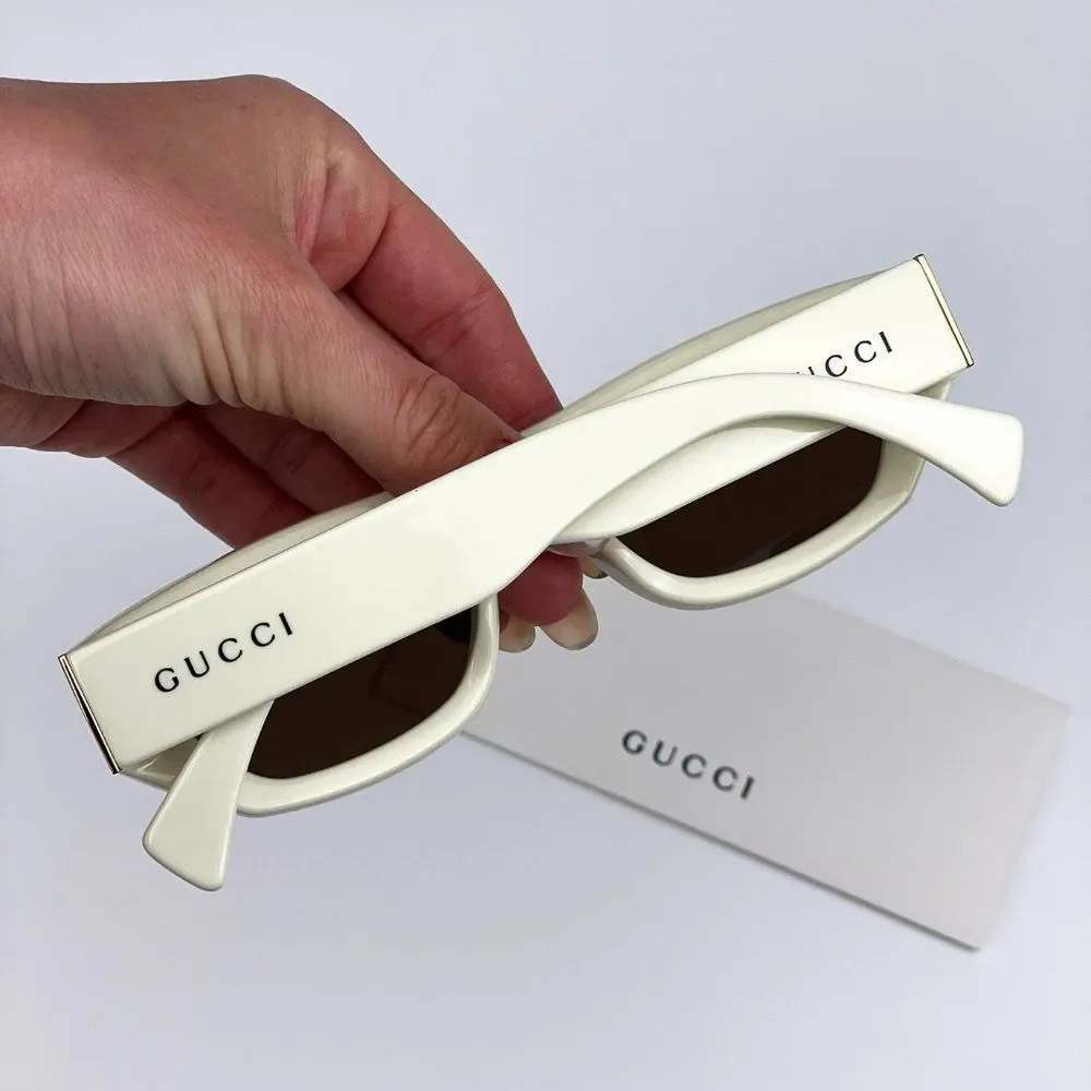 Gucci GG1134S 003 Sunglasses Ivory White Brown Rectangle Unisex - Picture 6 of 13